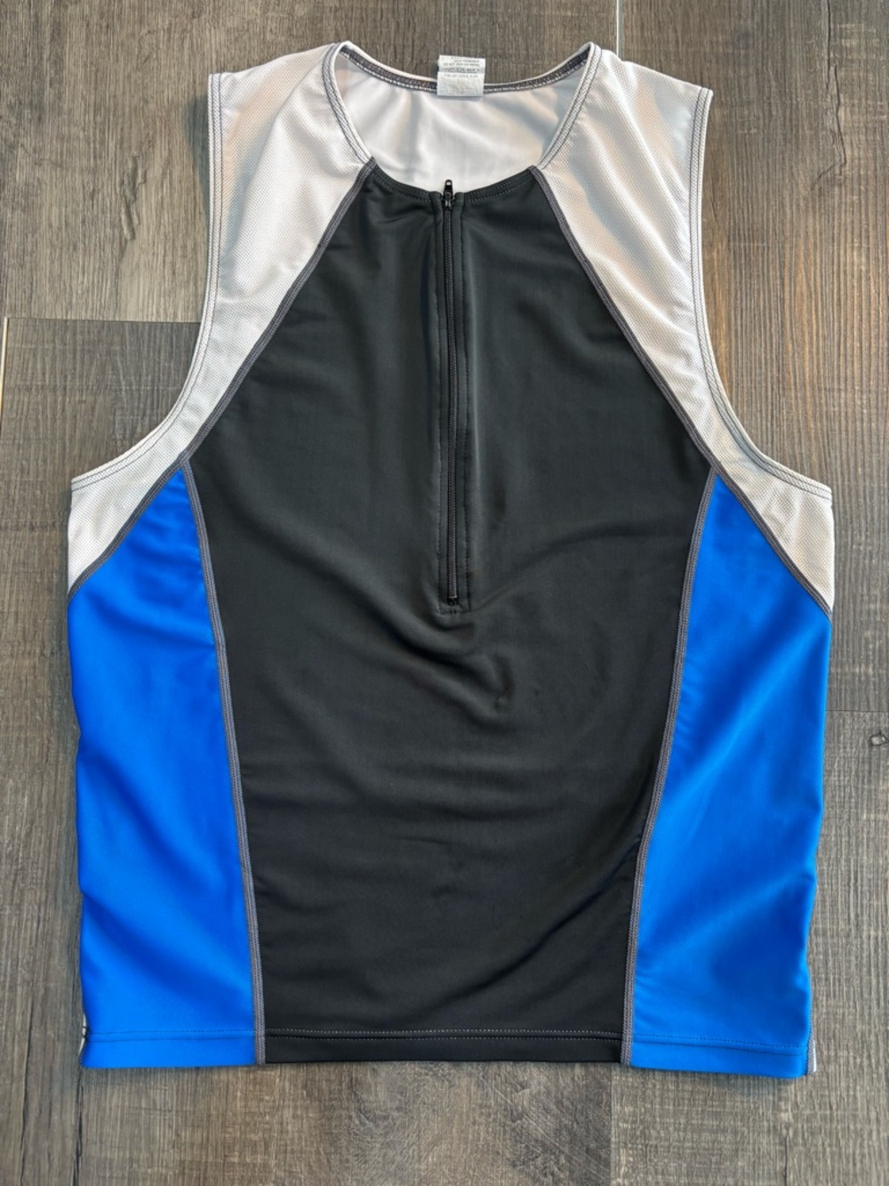 TYR Men's Sleeveless Cycling Tri Top - L- Blue/Black/White, GUC